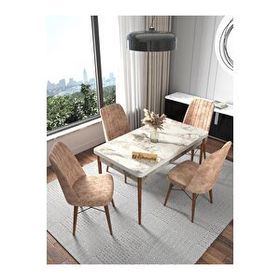 Kaffahome Fixed Efes 70x110 cm Mutfak Masası ve 4 Adet Cappucino Sandalye Takımı