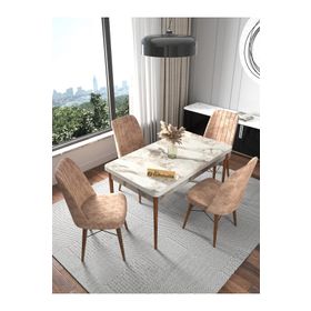 Kaffahome Fixed Efes 70x110 cm Mutfak Masası ve 4 Adet Cappucino Sandalye Takımı