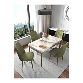 Kaffahome Fixed Efes 70x110 cm Mutfak Masası ve 4 Adet Haki Sandalye Takımı
