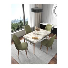 Kaffahome Fixed Efes 70x110 cm Mutfak Masası ve 4 Adet Haki Sandalye Takımı
