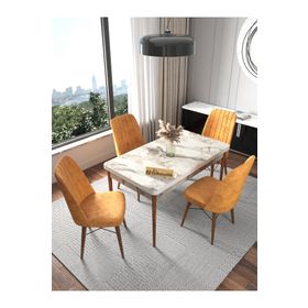 Kaffahome Fixed Efes 70x110 cm Mutfak Masası ve 4 Adet Hardal Sandalye Takımı