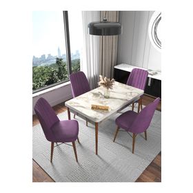 Kaffahome Fixed Efes 70x110 cm Mutfak Masası ve 4 Adet Mürdüm Sandalye Takımı