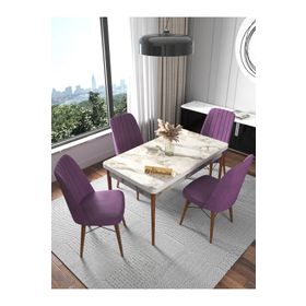 Kaffahome Fixed Efes 70x110 cm Mutfak Masası ve 4 Adet Mürdüm Sandalye Takımı
