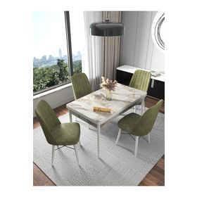 Kaffahome Fixed Raw Efes 70x110 cm Mutfak Masası ve 4 Adet Haki Sandalye Takımı