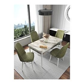 Kaffahome Fixed Raw Efes 70x110 cm Mutfak Masası ve 4 Adet Haki Sandalye Takımı