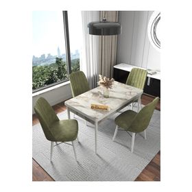 Kaffahome Fixed Raw Efes 70x110 cm Mutfak Masası ve 4 Adet Haki Sandalye Takımı