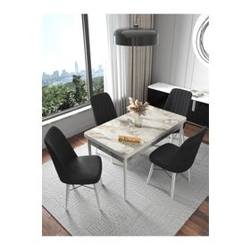 Kaffahome Fixed Raw Efes 70x110 cm Mutfak Masası ve 4 Adet Siyah Sandalye Takımı
