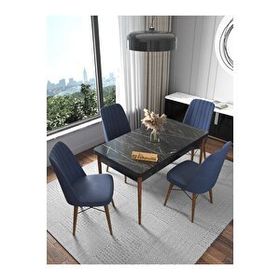 Kaffahome Fixed Siyah 70x110 cm Mutfak Masası ve 4 Adet Lacivert Sandalye Takımı