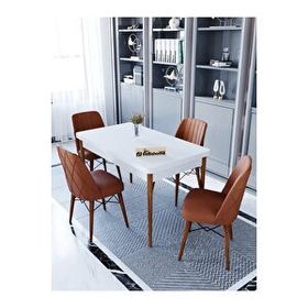 Kaffahome Maxi Aytaşı 70x110 cm Mutfak Masası ve 4 Adet Kiremit Sandalye Takımı