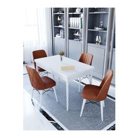 Kaffahome Maxi Aytaşı 70x110 cm Mutfak Masası ve 4 Adet Kiremit Sandalye Takımı