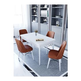 Kaffahome Maxi Aytaşı 70x110 cm Mutfak Masası ve 4 Adet Kiremit Sandalye Takımı