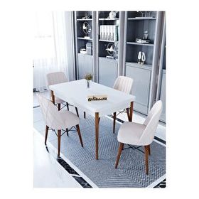 Kaffahome Maxi Aytaşı 70x110 cm Mutfak Masası ve 4 Adet Krem Sandalye Takımı