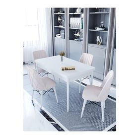 Kaffahome Maxi Aytaşı 70x110 cm Mutfak Masası ve 4 Adet Krem Sandalye Takımı