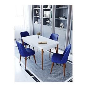 Kaffahome Maxi Aytaşı 70x110 cm Mutfak Masası ve 4 Adet Lacivert Sandalye Takımı