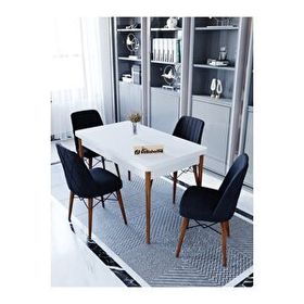 Kaffahome Maxi Aytaşı 70x110 cm Mutfak Masası ve 4 Adet Siyah Sandalye Takımı