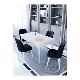 Kaffahome Maxi Aytaşı 70x110 cm Mutfak Masası ve 4 Adet Siyah Sandalye Takımı