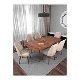 Kaffahome Riff Sümela 80x130 cm Açılabilir Mutfak Masası ve 6 Adet Krem Sandalye Takımı