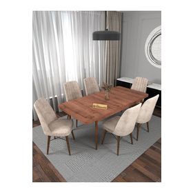 Kaffahome Riff Sümela 80x130 cm Açılabilir Mutfak Masası ve 6 Adet Krem Sandalye Takımı