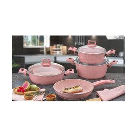 Kahramanlar 4401 Fiesta 7 Parça Pembe Granit Tencere Seti