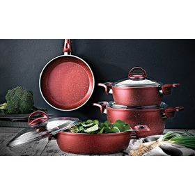 Kahramanlar 4417 Fiesta 7 Parça Kırmızı Granit Tencere Seti