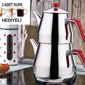 Kahramanlar Dev Çaydanlık Takımı + 3 Adet Cam Kupa