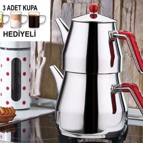 Kahramanlar Dev Çaydanlık Takımı + 3 Adet Cam Kupa