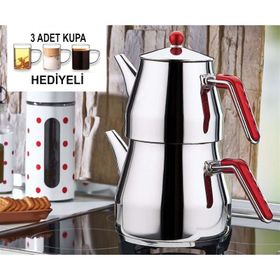 Kahramanlar Dev Çaydanlık Takımı + 3 Adet Cam Kupa