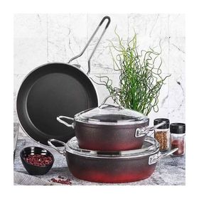 Kahramanlar Fiesta Red-Black 7 Parça Granit Tencere Seti