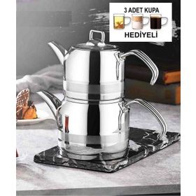 Kahramanlar Küçük Boy Çaydanlık Takımı + 3 Adet Cam Kupa