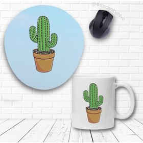 Kaktüs Bilek Destekli Mouse Pad ve Baskılı Kupa
