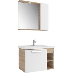 Kale Mare 80 cm Beyaz-Meşe Banyo Dolabı Takımı