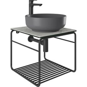 Kale Volo 45 CM Yuvarlak Mat Antrasit Lavabolu Metal Banyo Mobilya Seti