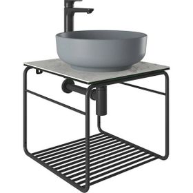 Kale Volo 45 CM Yuvarlak Mat Gri Lavabolu Metal Banyo Mobilya Seti