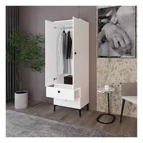 Kalender Dekor Silvia-1 2 Kapaklı 2 Çekmeceli Beyaz Gardırop