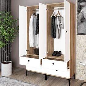 Kalender Dekor Silvia-11 4 Kapaklı 4 Çekmeceli Atlantik Çam Beyaz Gardırop
