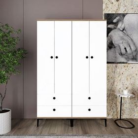 Kalender Dekor Silvia-11 4 Kapaklı 4 Çekmeceli Atlantik Çam Beyaz Gardırop