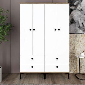 Kalender Dekor Silvia-11 4 Kapaklı 4 Çekmeceli Beyaz Gardırop