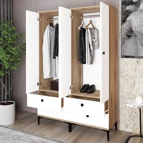 Kalender Dekor Silvia-11 4 Kapaklı 4 Çekmeceli Beyaz Gardırop
