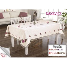 Kanaviçe Baskılı Güpürlü 26 Parça Bordo Masa Örtüsü Takımı