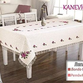 Kanaviçe Baskılı Güpürlü 26 Parça Bordo Masa Örtüsü Takımı