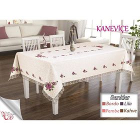 Kanaviçe Baskılı Güpürlü 26 Parça Bordo Masa Örtüsü Takımı