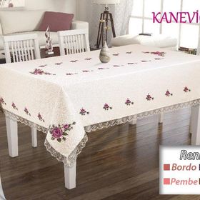 Kanaviçe Baskılı Güpürlü 26 Parça Bordo Masa Örtüsü Takımı