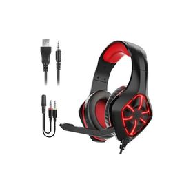 Kaneed GS-1000 USB + 3.5 mm Siyah Kırmızı Kablolu Oyuncu Kulaklığı