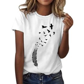 Kanpola A Beyaz Yuvarlak Yaka Kısa Kollu Moda Çiçek Desenli Baskılı Tunik Gömlek Bluz Tarz Yaz Boş Zaman Plaj Üst Giyim Zarif Kadın T-shirt