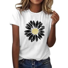 Kanpola B Beyaz Yuvarlak Yaka Kısa Kollu Moda Çiçek Desenli Baskılı Tunik Gömlek Bluz Tarz Yaz Boş Zaman Plaj Üst Giyim Zarif Kadın T-shirt