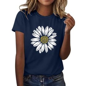 Kanpola B Marine Yuvarlak Yaka Kısa Kollu Moda Çiçek Desenli Baskılı Tunik Gömlek Bluz Tarz Yaz Boş Zaman Plaj Üst Giyim Zarif Kadın T-shirt