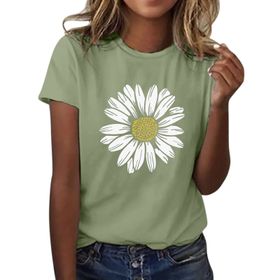 Kanpola B Nane Yeşili Yuvarlak Yaka Kısa Kollu Moda Çiçek Desenli Baskılı Tunik Gömlek Bluz Tarz Yaz Boş Zaman Plaj Üst Giyim Zarif Kadın T-shirt