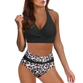 Kanpola B Schwarz Sırt Çapraz İki Parçalı Mayo Tarz Yüksek Bel Karın Bölgesi Renk Geçişi Push Up Seksi 2 Parçalı Plaj Bikini Kadın Seti