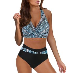 Kanpola B Sırt Çapraz İki Parçalı Mayo Tarz Yüksek Bel Karın Bölgesi Renk Geçişi Push Up Seksi 2 Parçalı Marine Plaj Bikini Kadın Seti