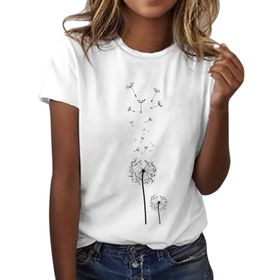 Kanpola C Beyaz Yuvarlak Yaka Kısa Kollu Moda Çiçek Desenli Baskılı Tunik Gömlek Bluz Tarz Yaz Boş Zaman Plaj Üst Giyim Zarif Kadın T-shirt
